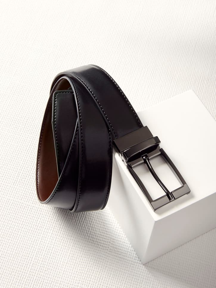 Leather Mens Reversible Belt — Black/Brown
