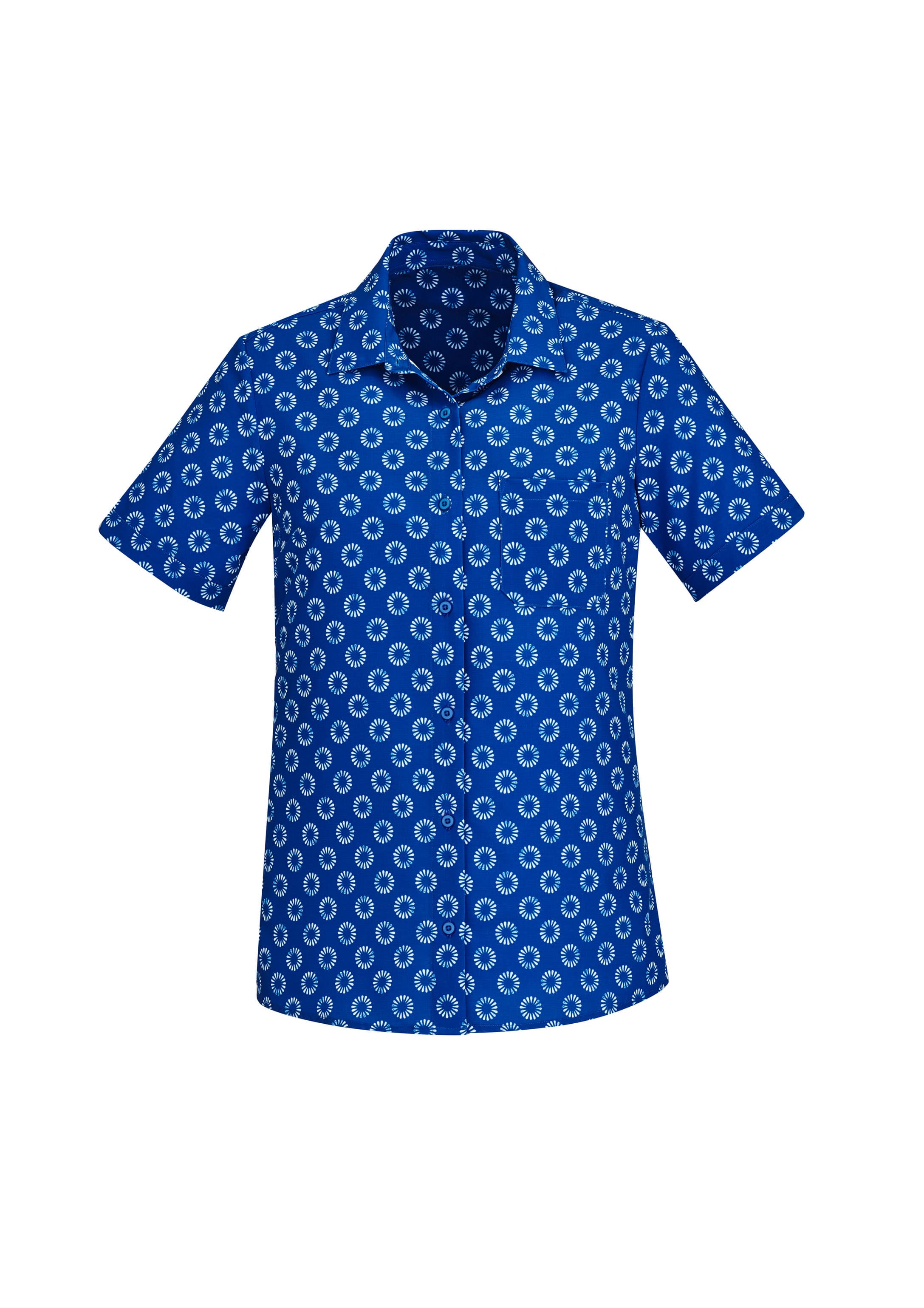 Florence Womens Daisy Print Short Sleeve Shirt — Electric Blue