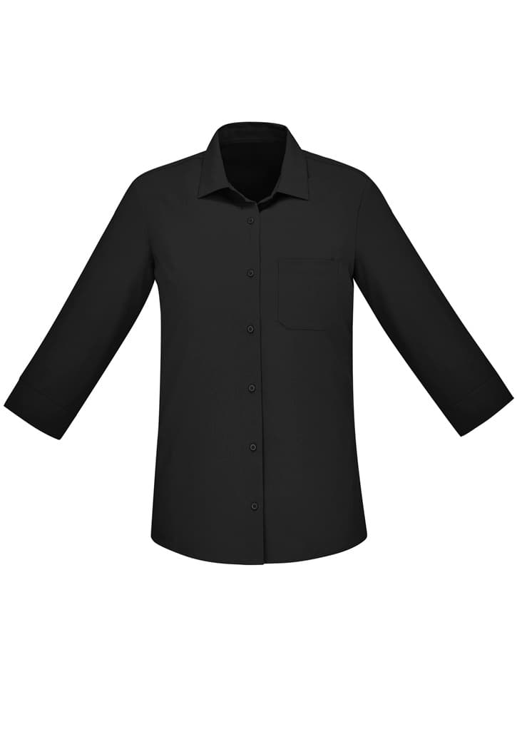 Florence Womens Plain 3/4 Sleeve Shirt — Black