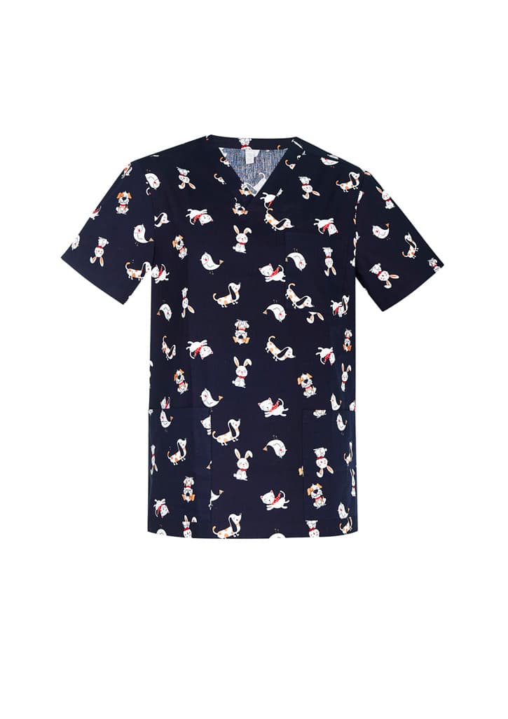 Printed Mens Best Friends Scrub Top — Midnight Navy