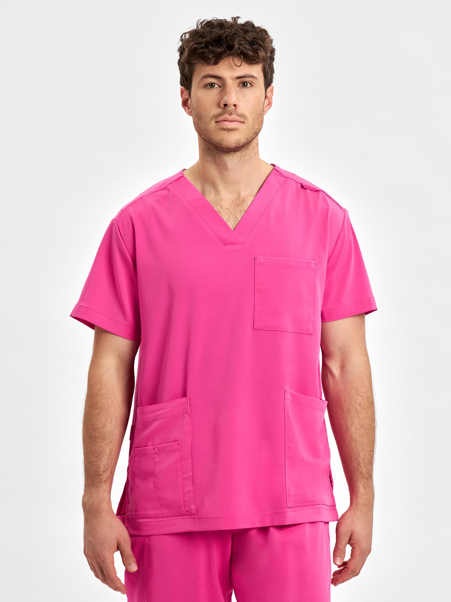 Pink Unisex V-Neck Scrub Top — Pink