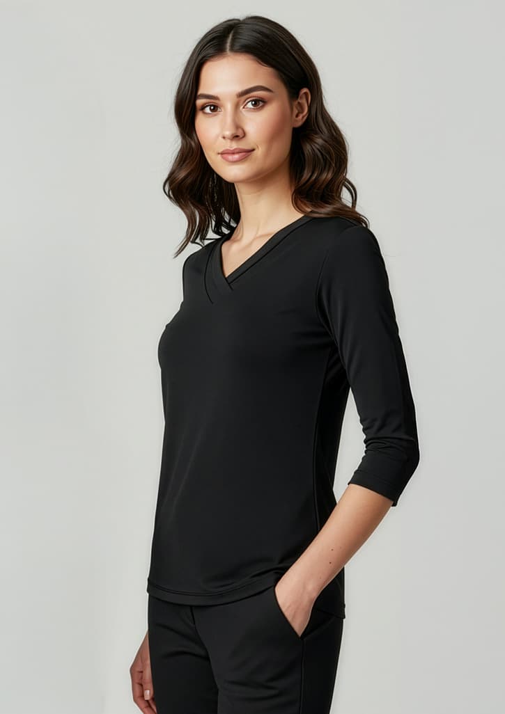 Lana Womens 3/4 Sleeve Top — Black