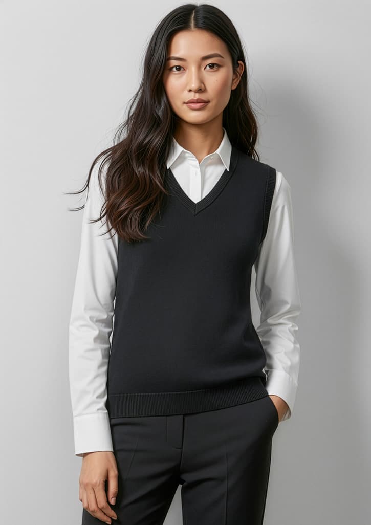 V-Neck Womens Knit Vest — Black