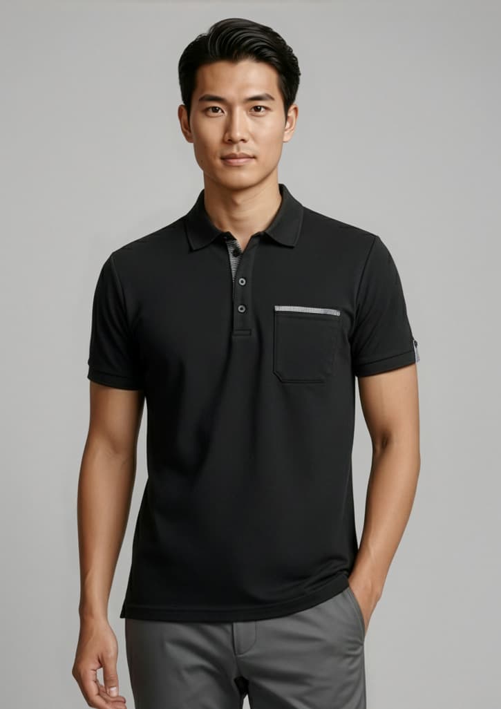 Edge Mens Short Sleeve Polo — Black/Check