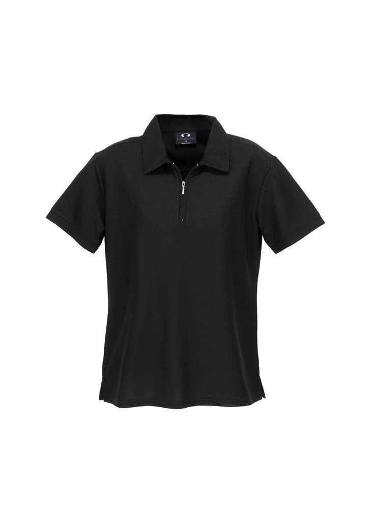 Micro Womens Waffle Short Sleeve Polo — Black
