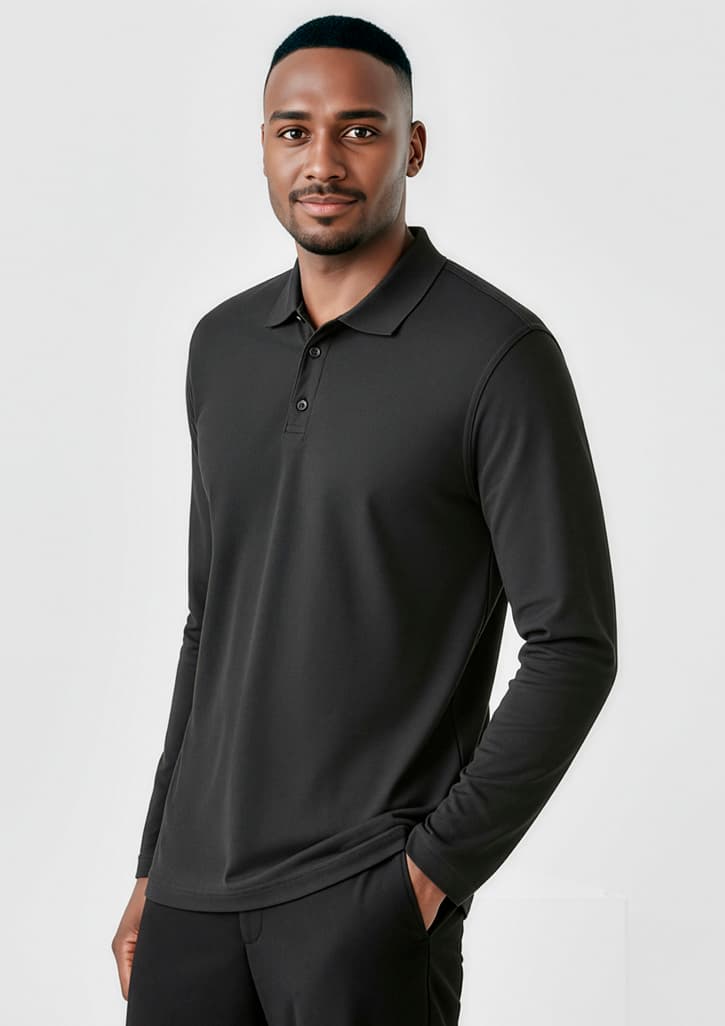 Crew Mens Long Sleeve Polo — Black