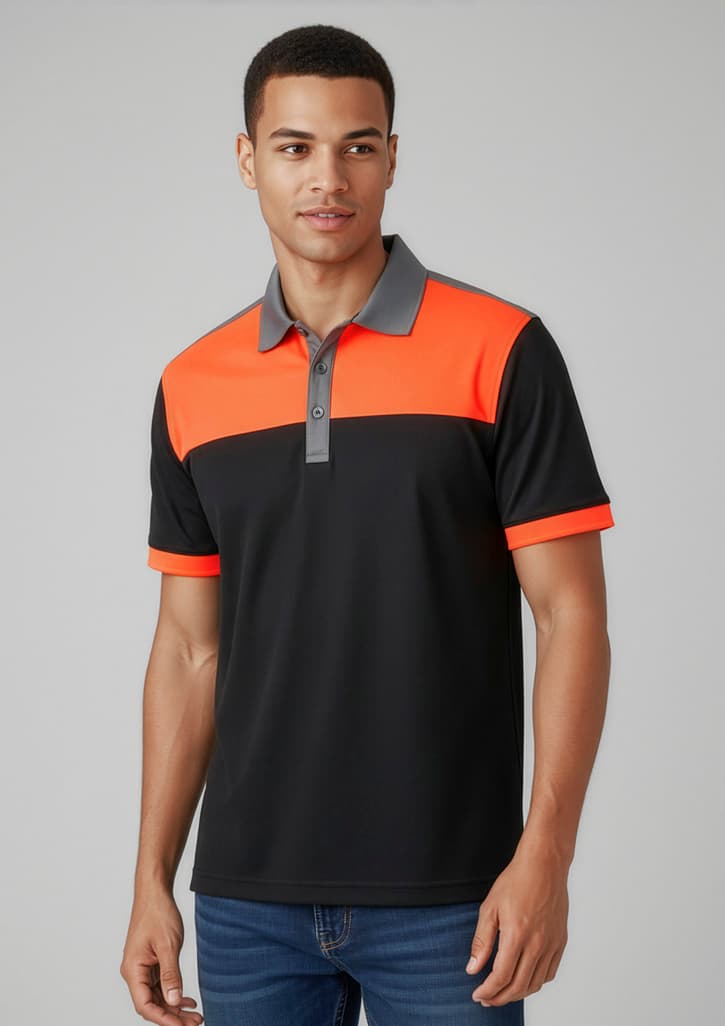 Charger Mens Short Sleeve Polo — Black/Fluoro Orange/Grey