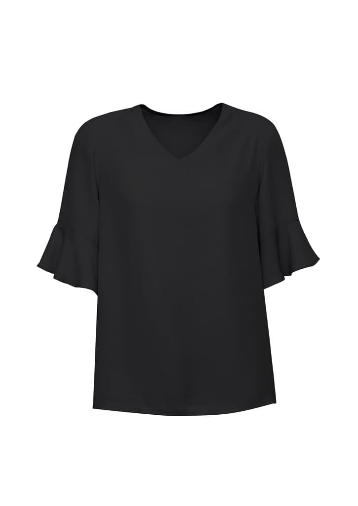 Aria Womens Fluted Sleeve Blouse — Black