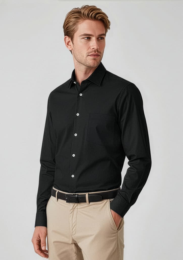 Charlie Mens Classic Fit Long Sleeve Shirt — Black
