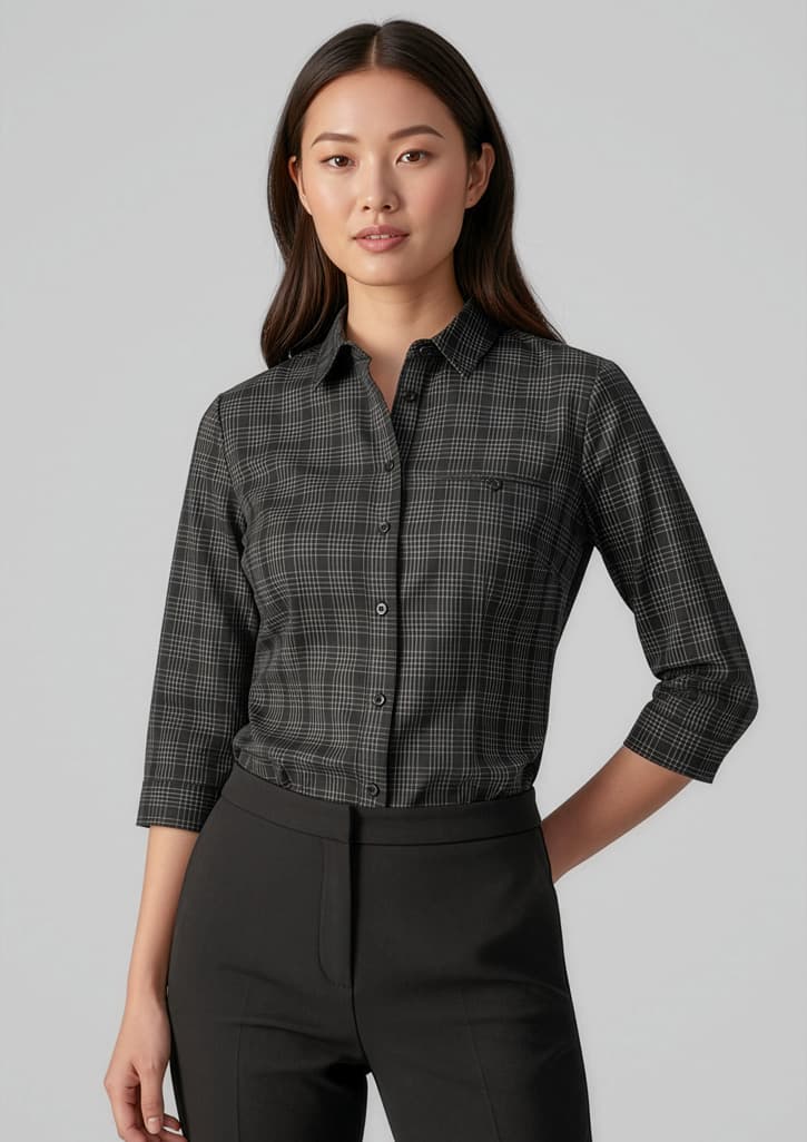 Harper Womens 3/4 Sleeve Shirt — Black/Silver