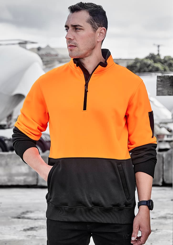 Unisex Hi Vis 1/2 Zip Pullover — Orange/Black