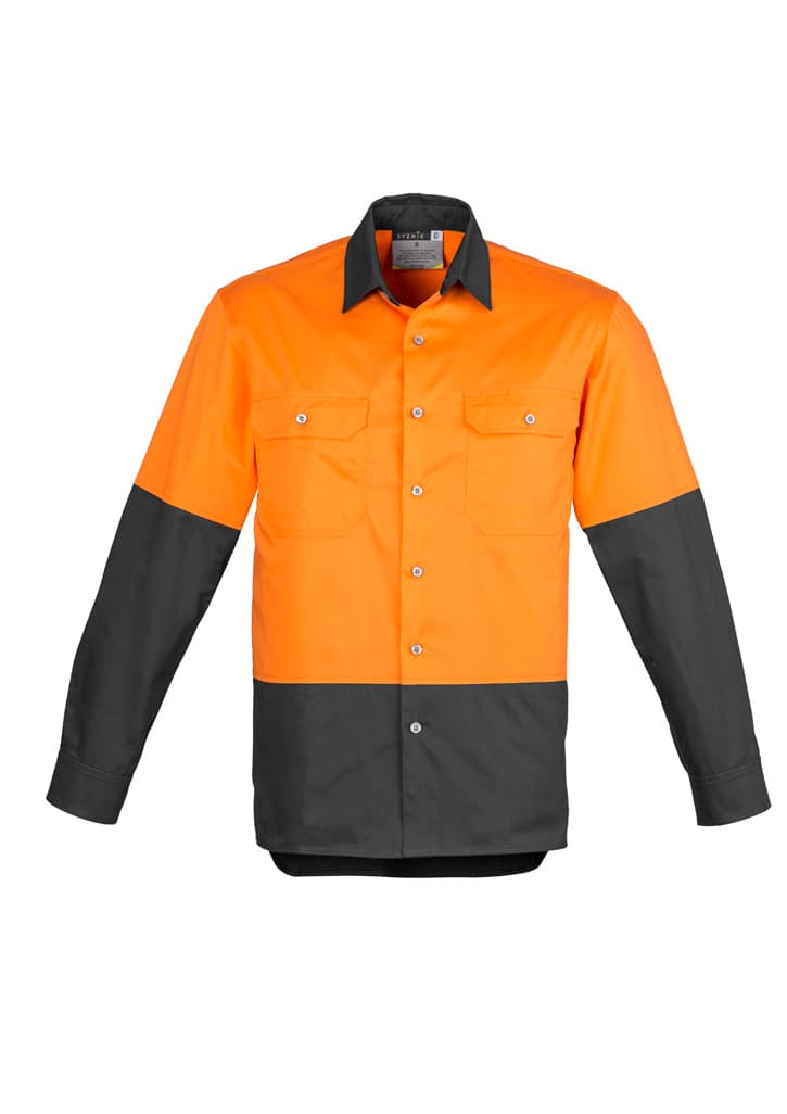 Mens Industrial Long Sleeve Shirt — Orange/Charcoal