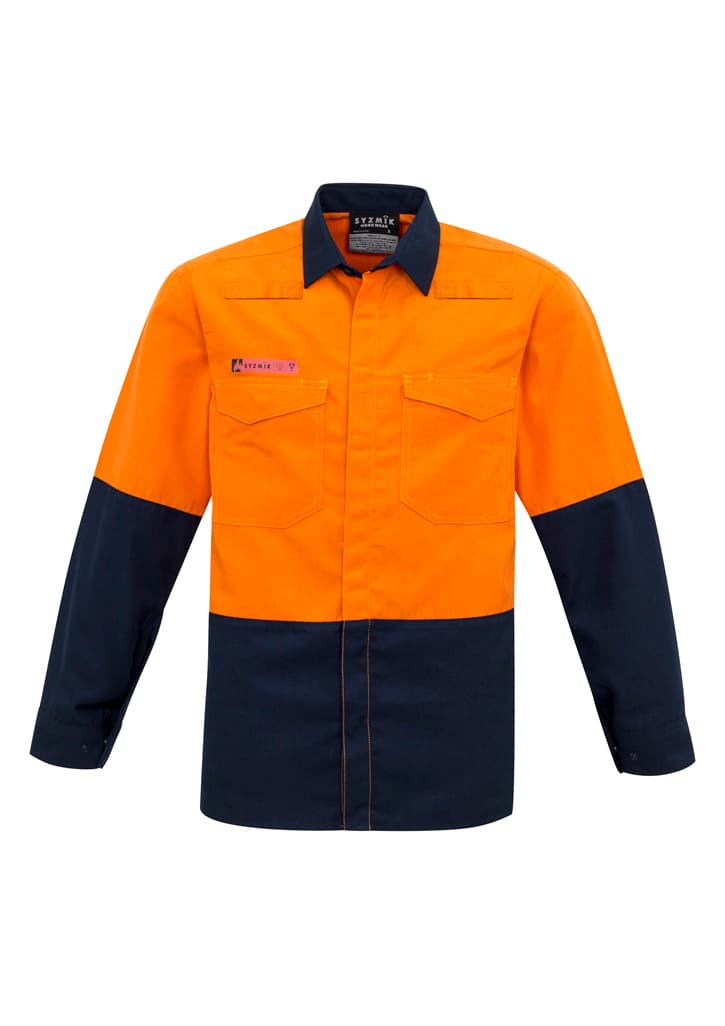 Mens Hi Vis Spliced Shirt — Orange/Navy