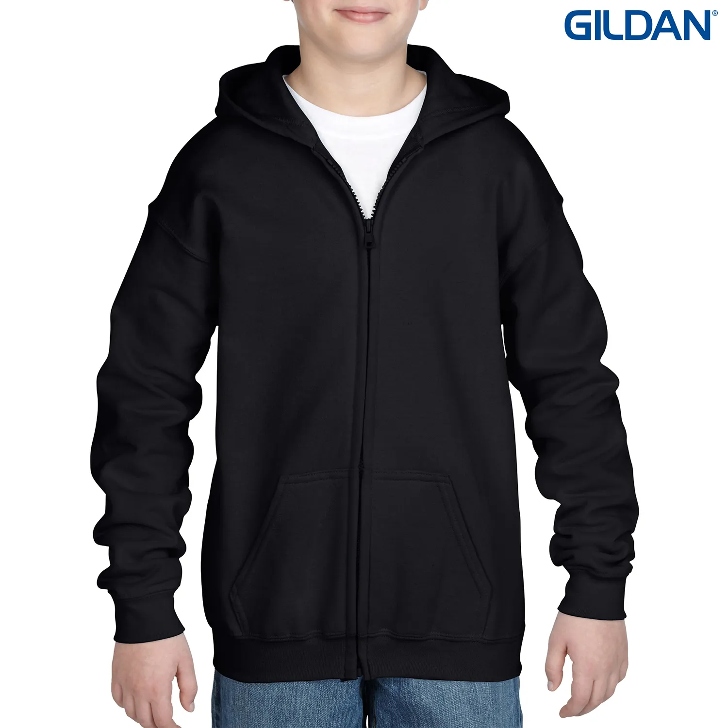 18600B Gildan Heavy Blend Youth Full Zip Hooded Sweatshirt — Black