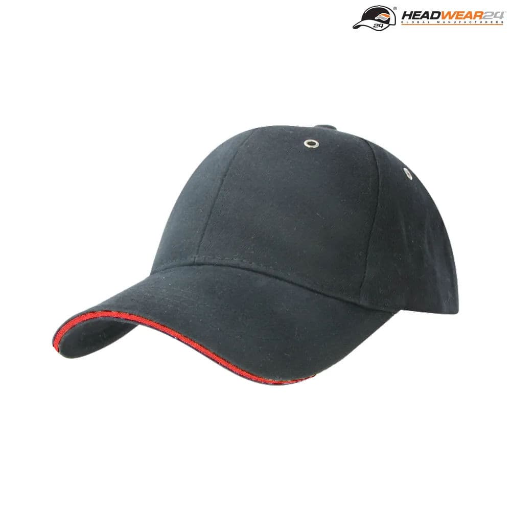 M6001 Headwear24 Metal Sandwich Peak — Black/Red