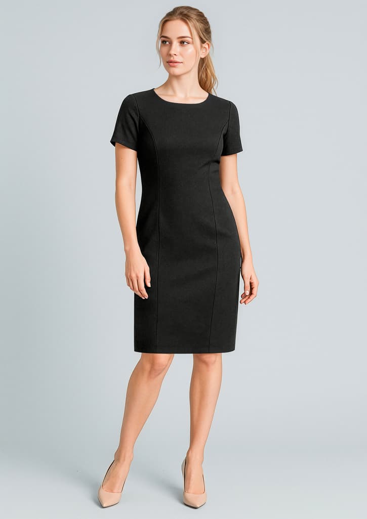Cool Stretch Womens Short Sleeve Shift Dress — Black