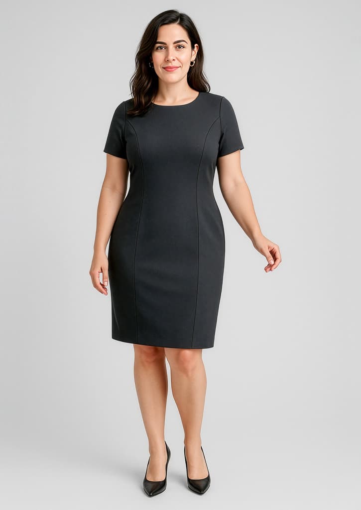 Comfort Wool Stretch Womens Short Sleeve Shift Dress — Black