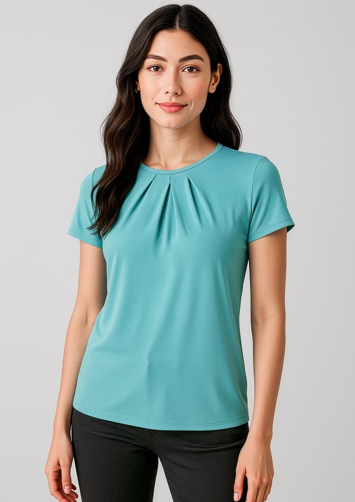 Blaise Womens Short Sleeve Top — Aqua