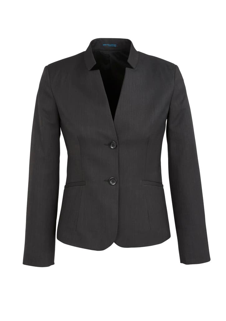 Cool Stretch Womens Short Jacket with Reverse Lapel — Charcoal