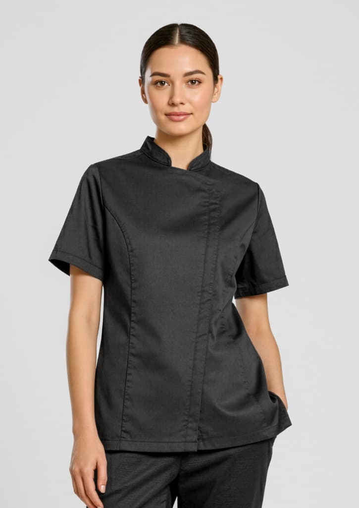 Alfresco Womens Short Sleeve Chef Jacket — Black