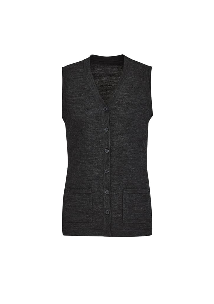 Button Front Womens Knit Vest — Charcoal