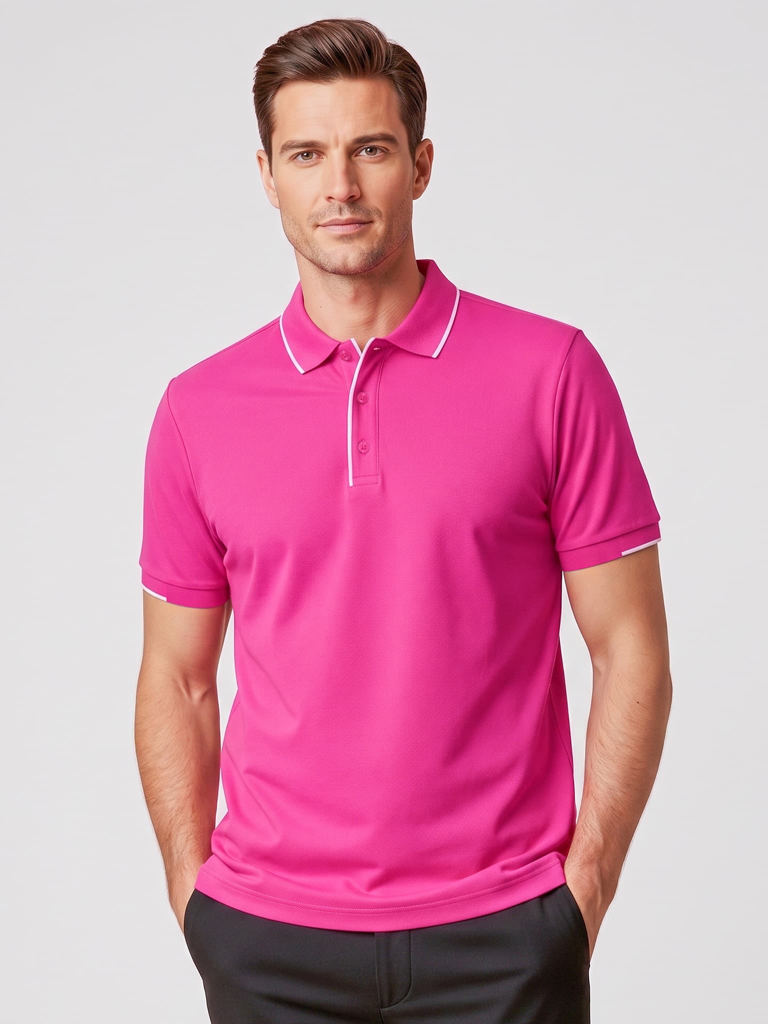 Pink Mens Short Sleeve Polo — Pink