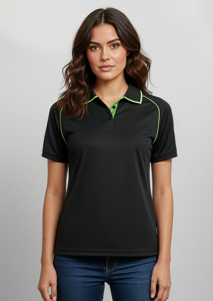 Fusion Womens Short Sleeve Polo — Black/Fluoro Yellow/Lime