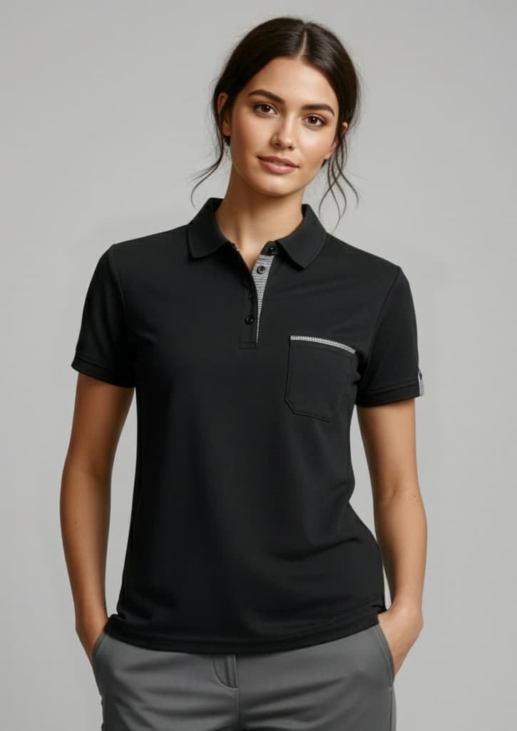 Edge Womens Short Sleeve Polo — Black/Check