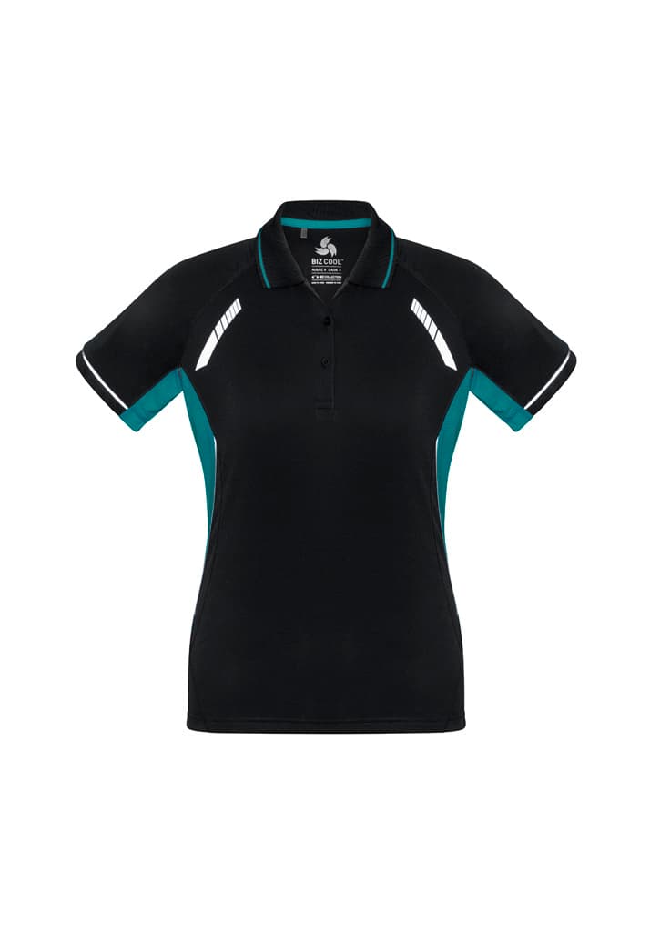 Renegade Womens Short Sleeve Polo — Black/Teal/Silver