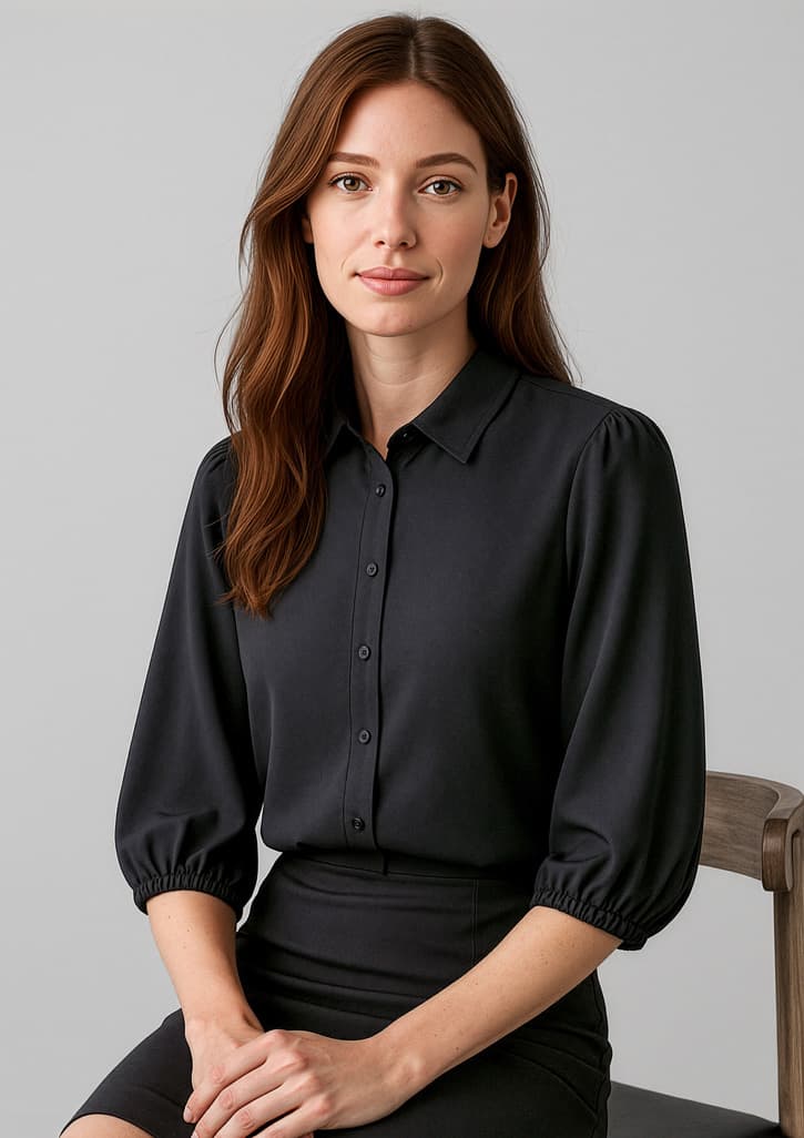 Lucy Womens 3/4 Sleeve Blouse — Black