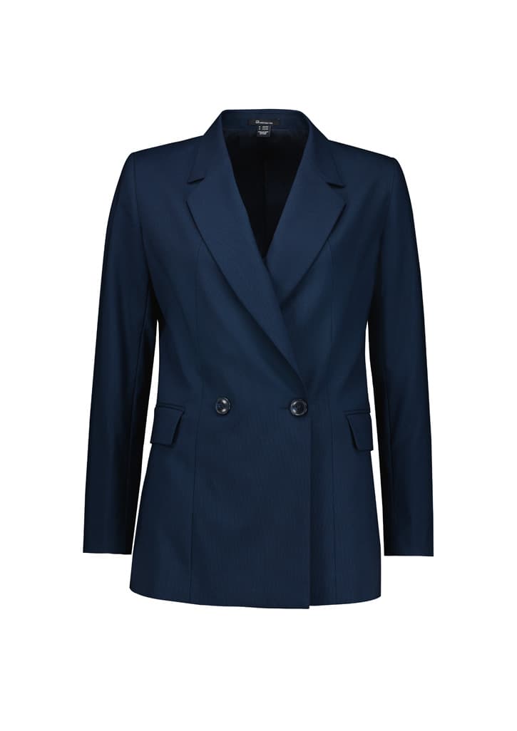 Renew Womens Double Breasted Longline Jacket — Navy Dusk