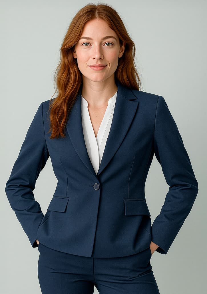 Renew Womens Single Button Mid Length Jacket — Navy Dusk