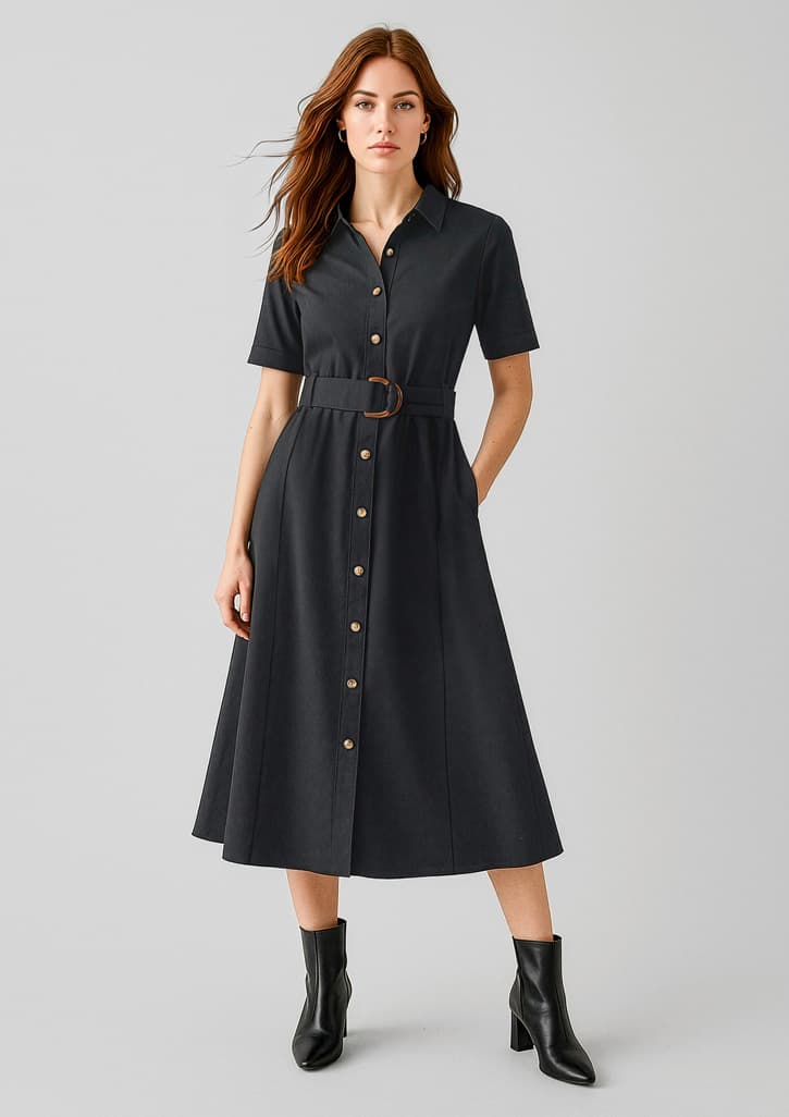 Adele Womens Midi Dress — Black