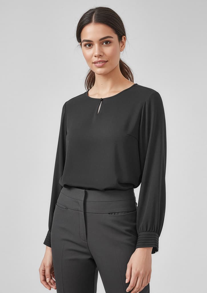 Evelyn Womens Long Sleeve Blouse — Black