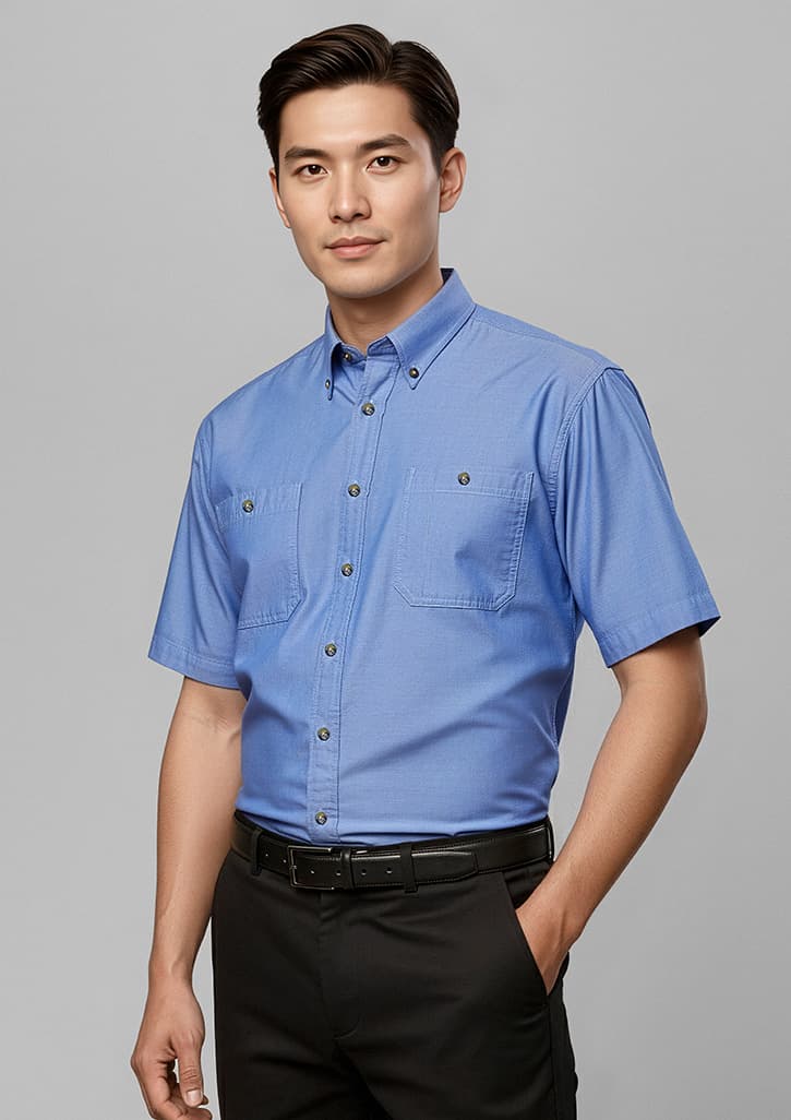 Chambray Mens Short Sleeve Shirt — Chambray Blue