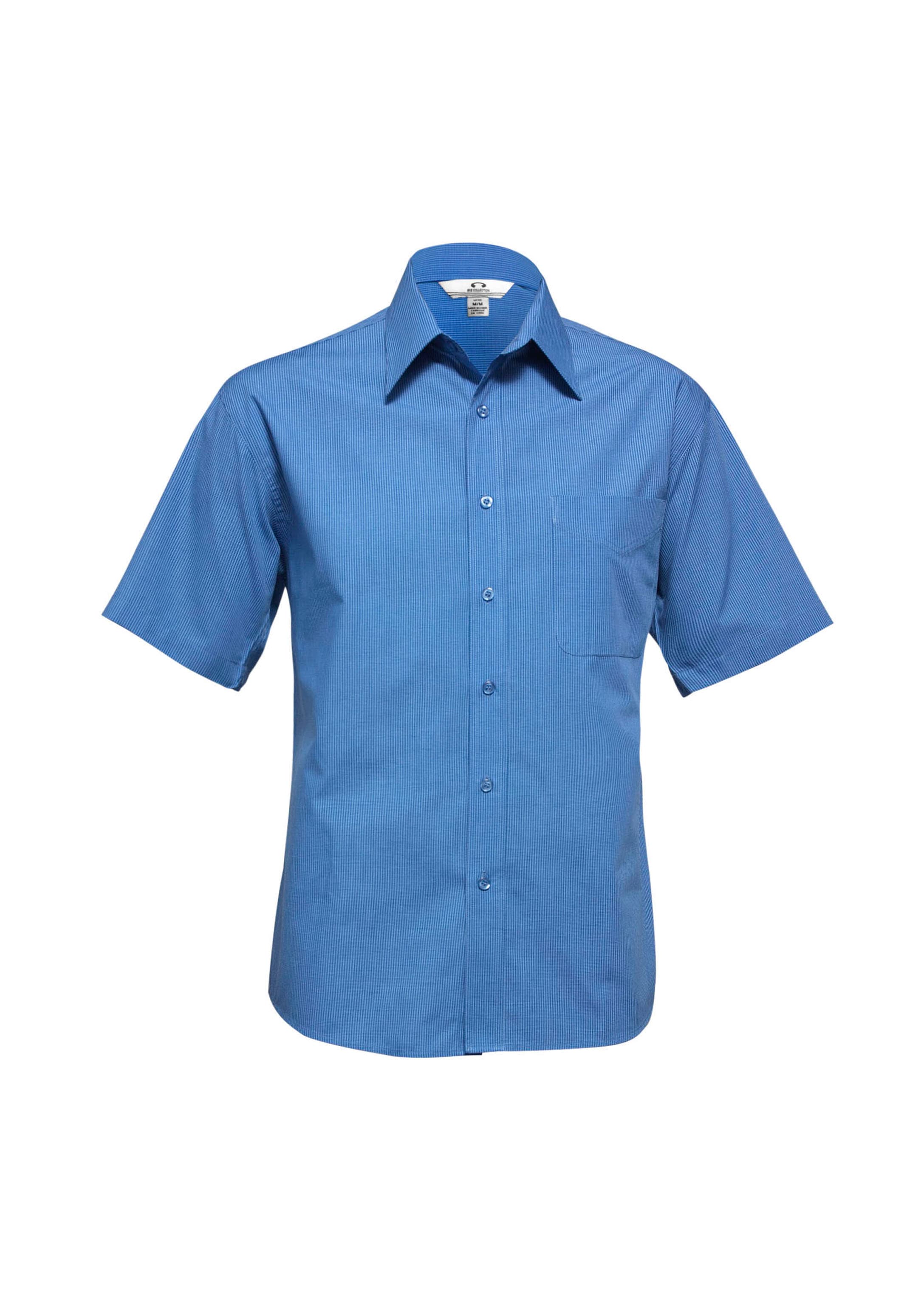 Micro Mens Check Short Sleeve Shirt — Mid Blue