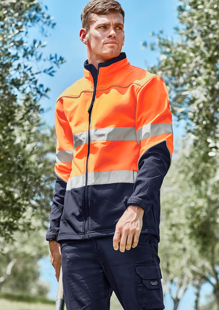 Unisex Hi Vis Softshell Jacket — Orange/Navy