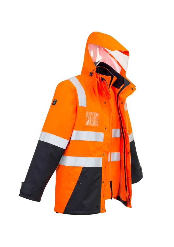 Mens Hi Vis 4 In 1 Waterproof Jacket — Orange/Navy