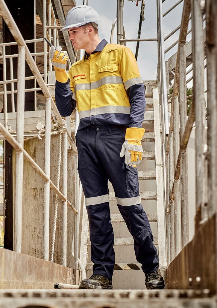 Mens Orange Flame Taped Cargo Pant (Regular) — Navy
