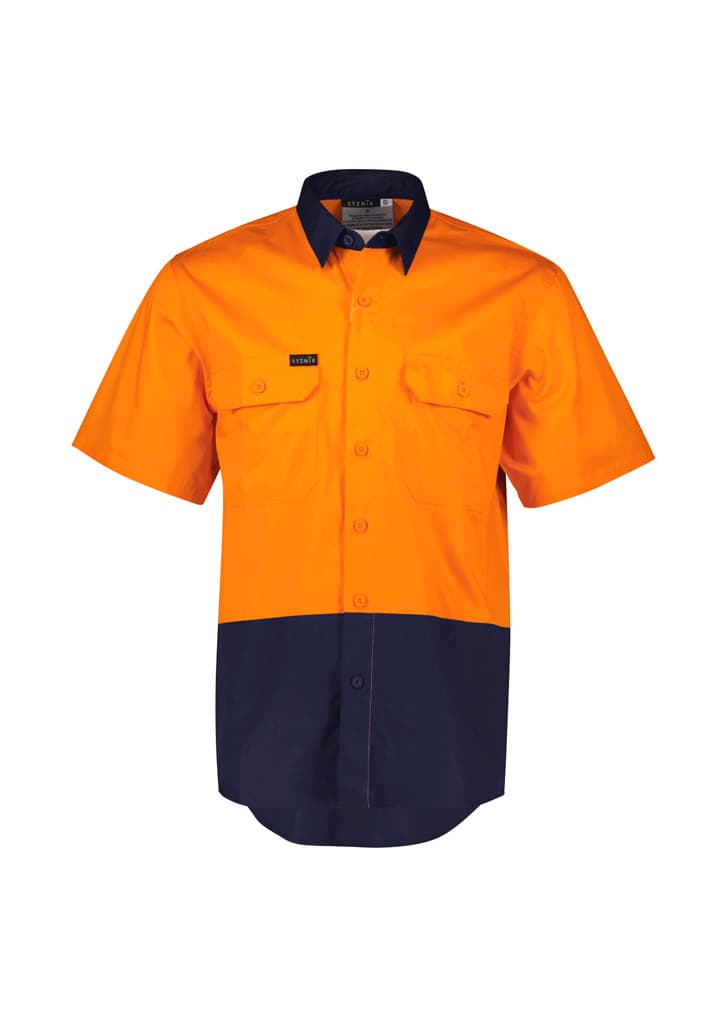 Mens Hi Vis Short Sleeve Shirt — Orange/Navy