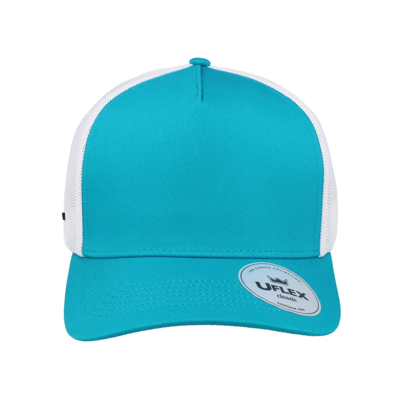 UC25500 UFlex Classic Ultra-lite 5 Panel Trucker Cap — Aqua / White Mesh