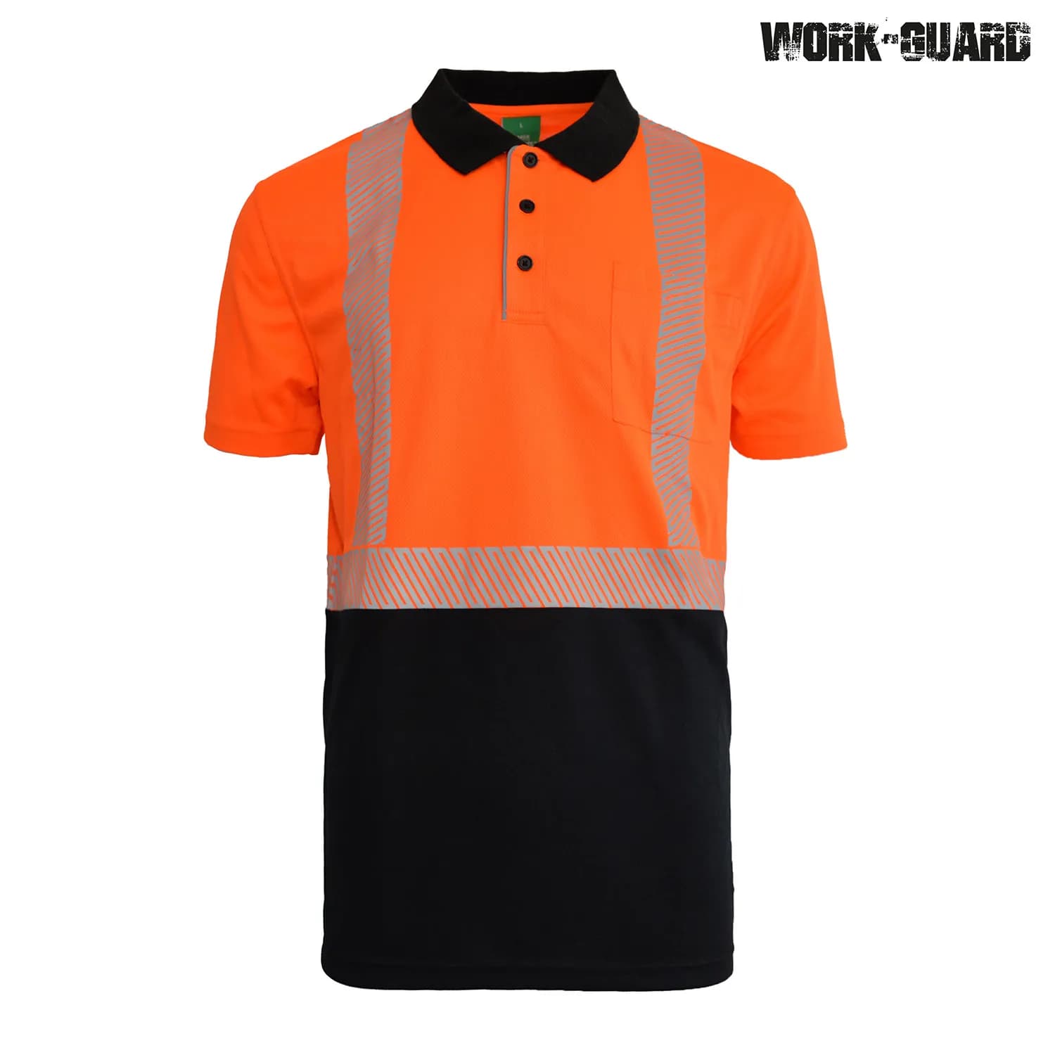 R485X Work-Guard Recycled Hi Vis Short Sleeve Day/Night Polo — Safety Orange/Black