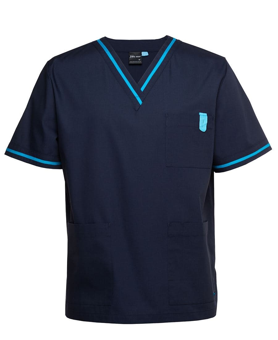 JB's CONTRAST UNISEX SCRUBS TOP — Navy/Aqua